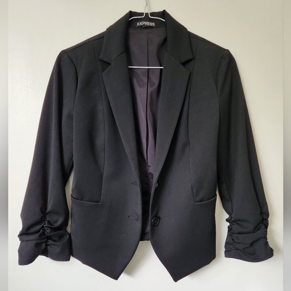 Express Cropped Blazer 3/4 Ruched Sleeve